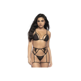 3 pièces de lingerie en résille noire 